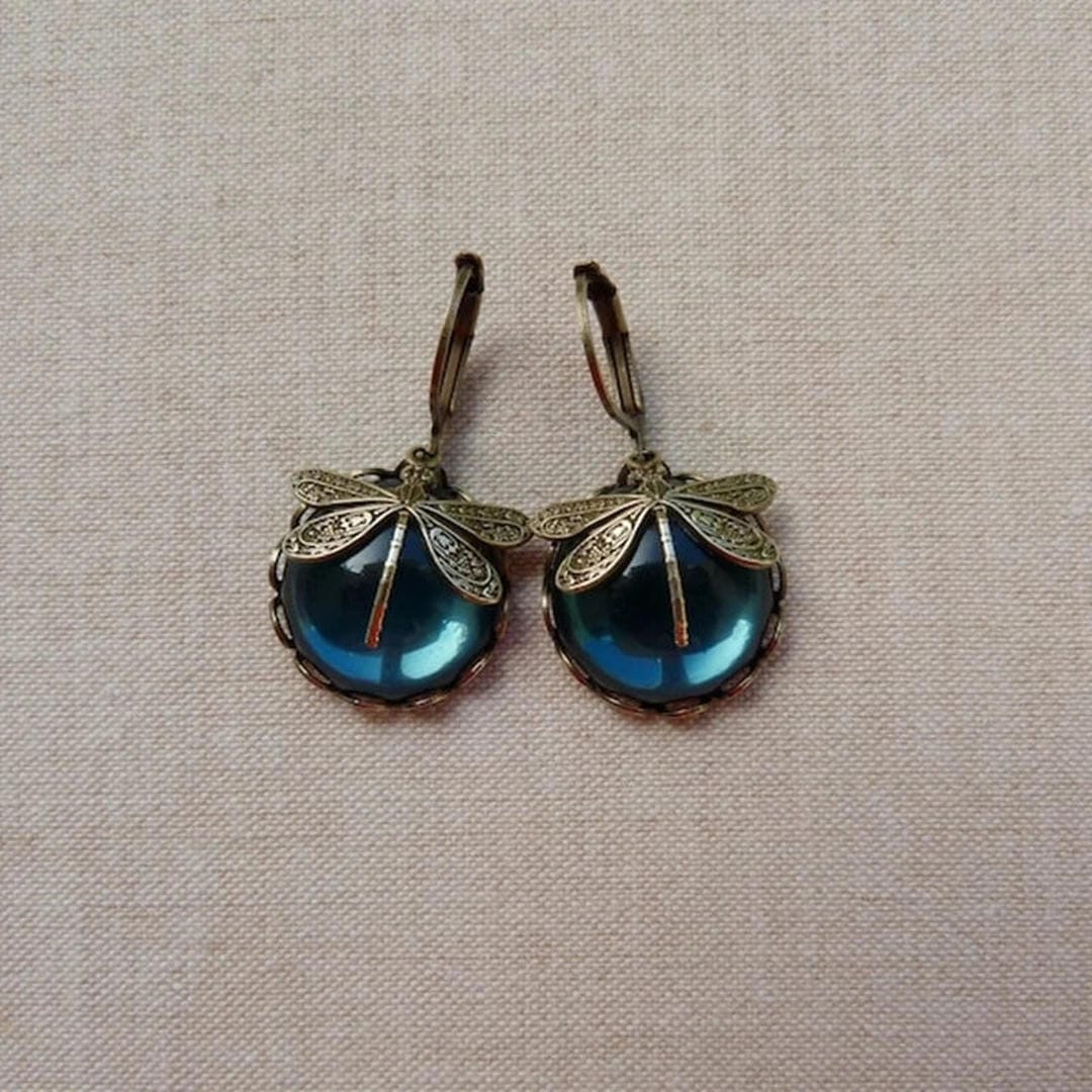 Antique Gold Dragonfly Earrings 0