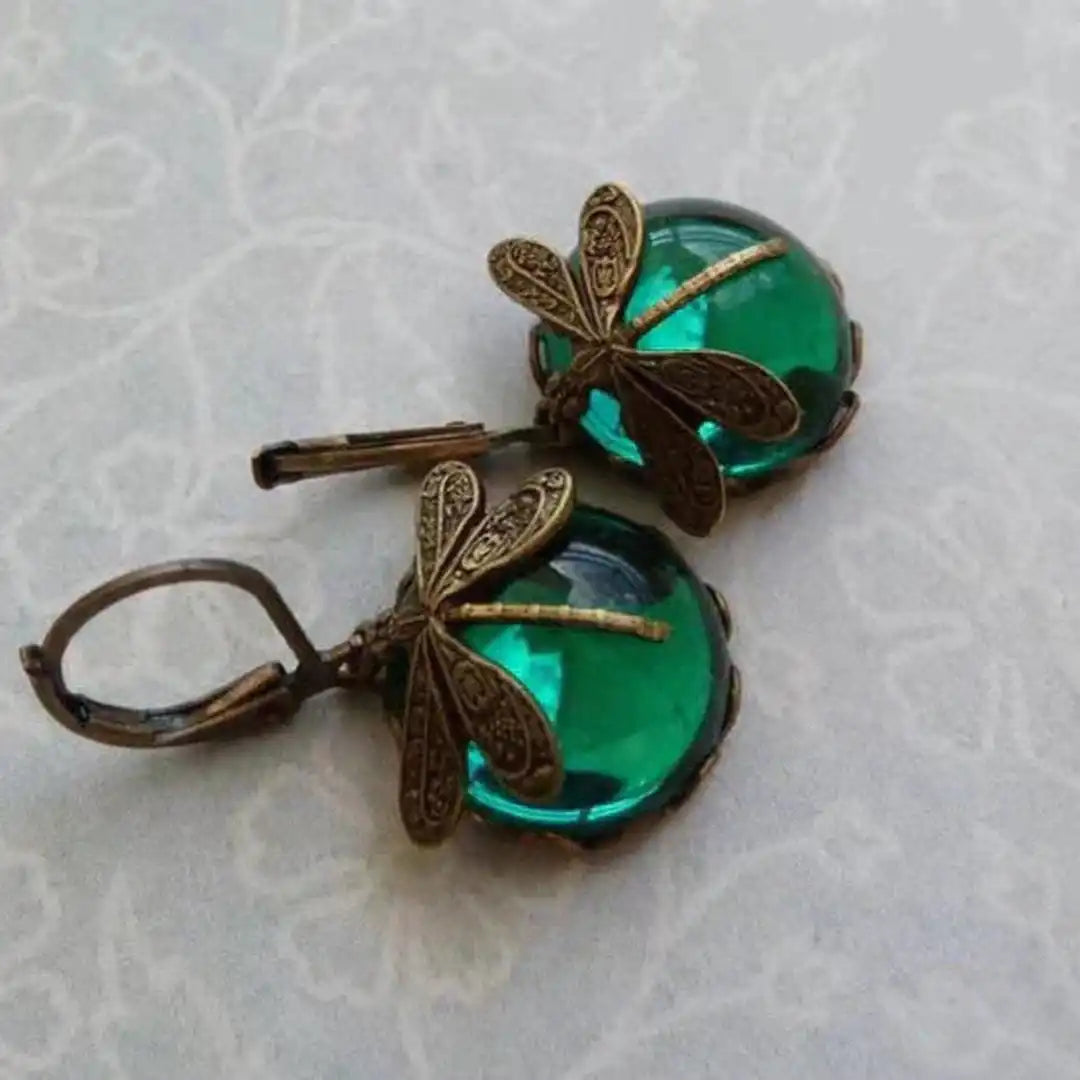 Antique Gold Dragonfly Earrings 2