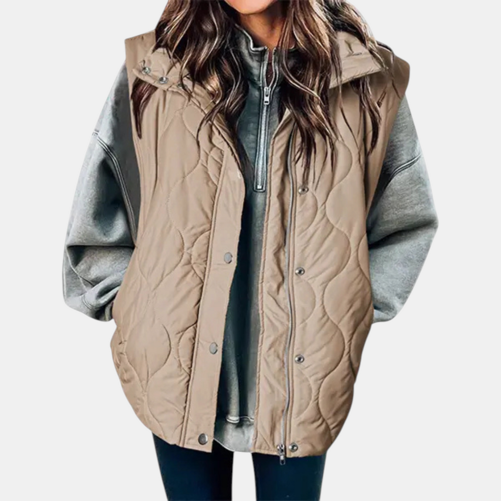 Nadira | Quilted Hooded Puffer Vest with Snap Pockets for Women