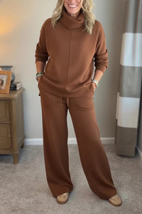 Aveline | Women's Lounge Set Turtleneck Top Wide-Leg Pants