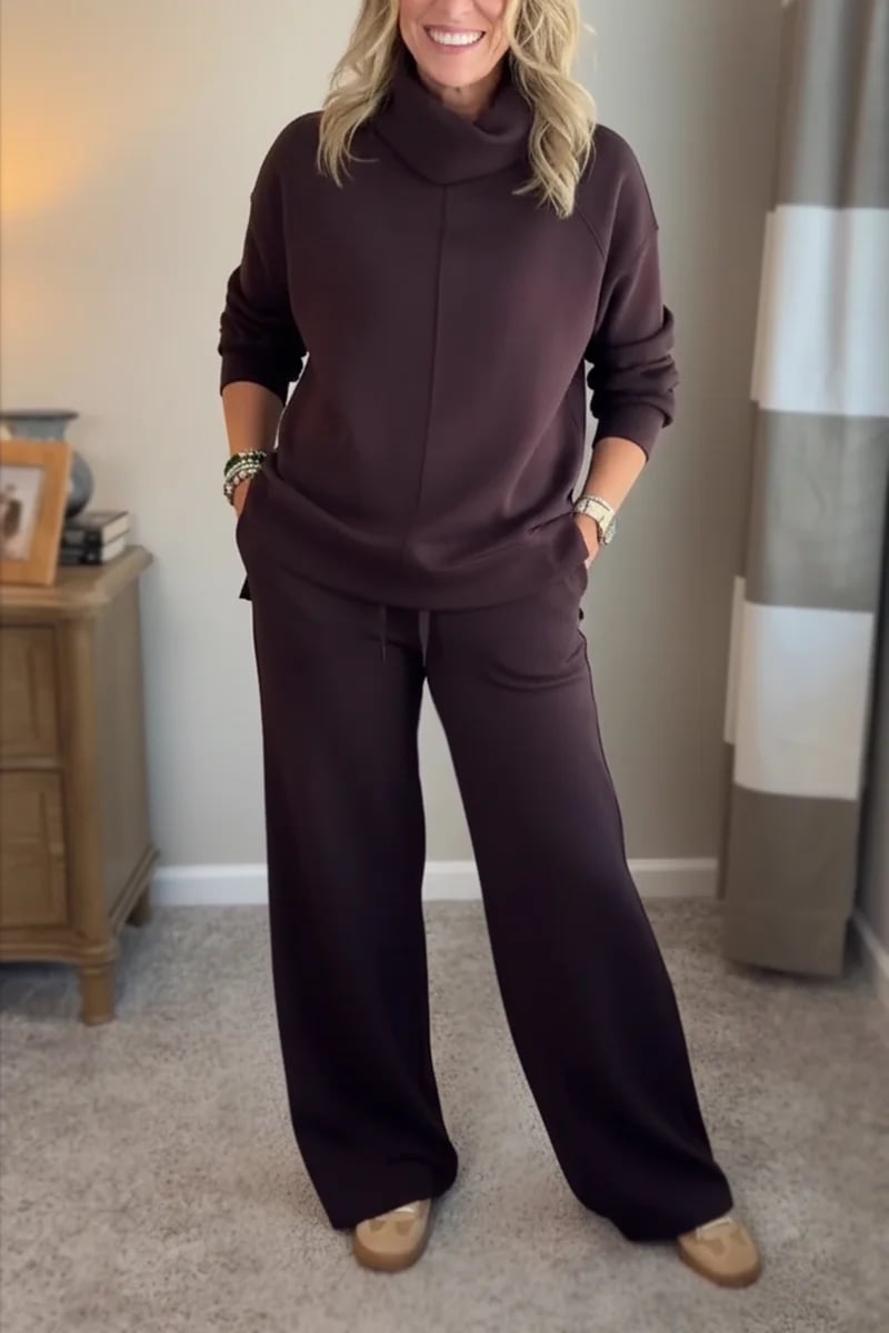 Aveline | Women's Lounge Set Turtleneck Top Wide-Leg Pants