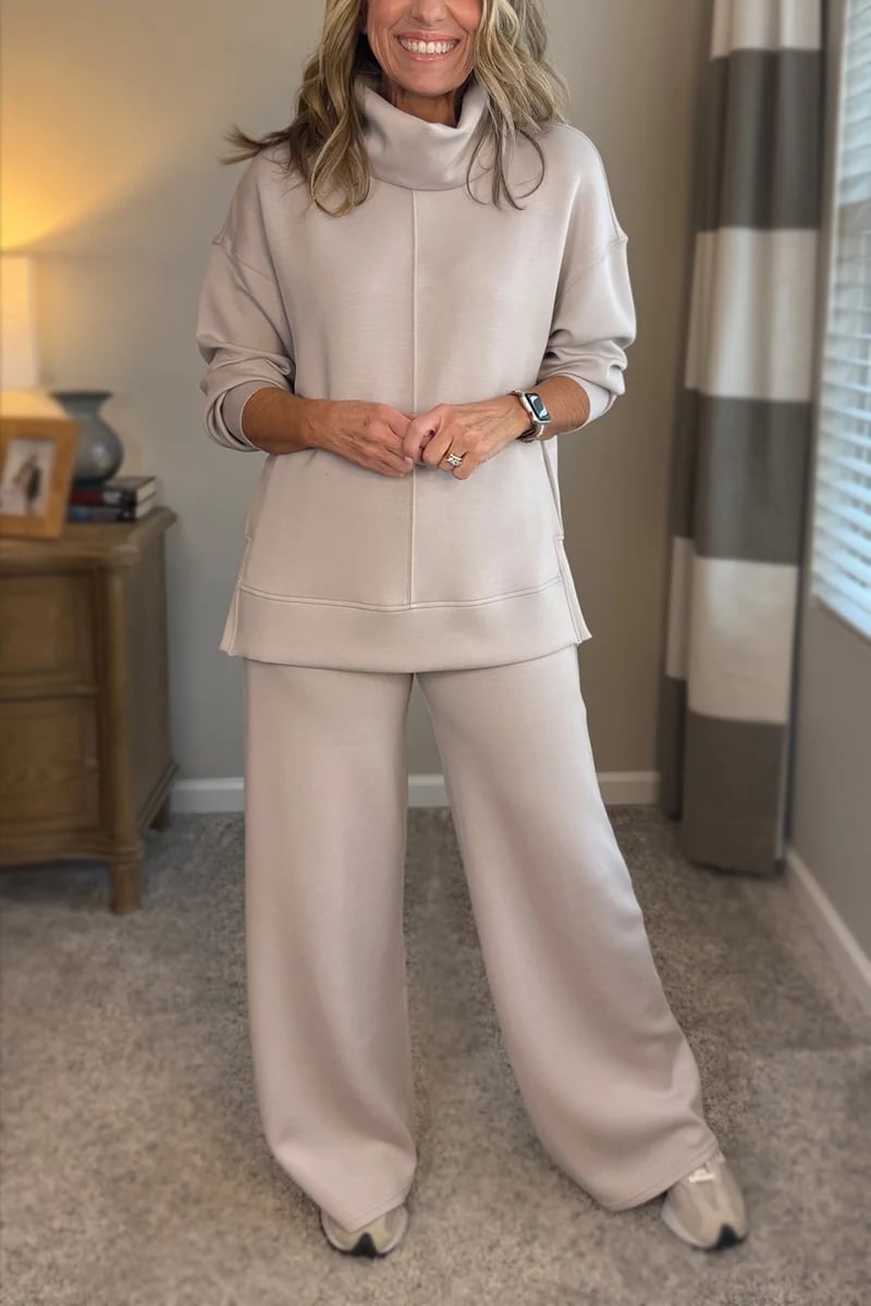 Aveline | Women's Lounge Set Turtleneck Top Wide-Leg Pants