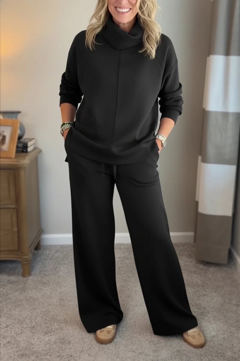 Aveline | Women's Lounge Set Turtleneck Top Wide-Leg Pants