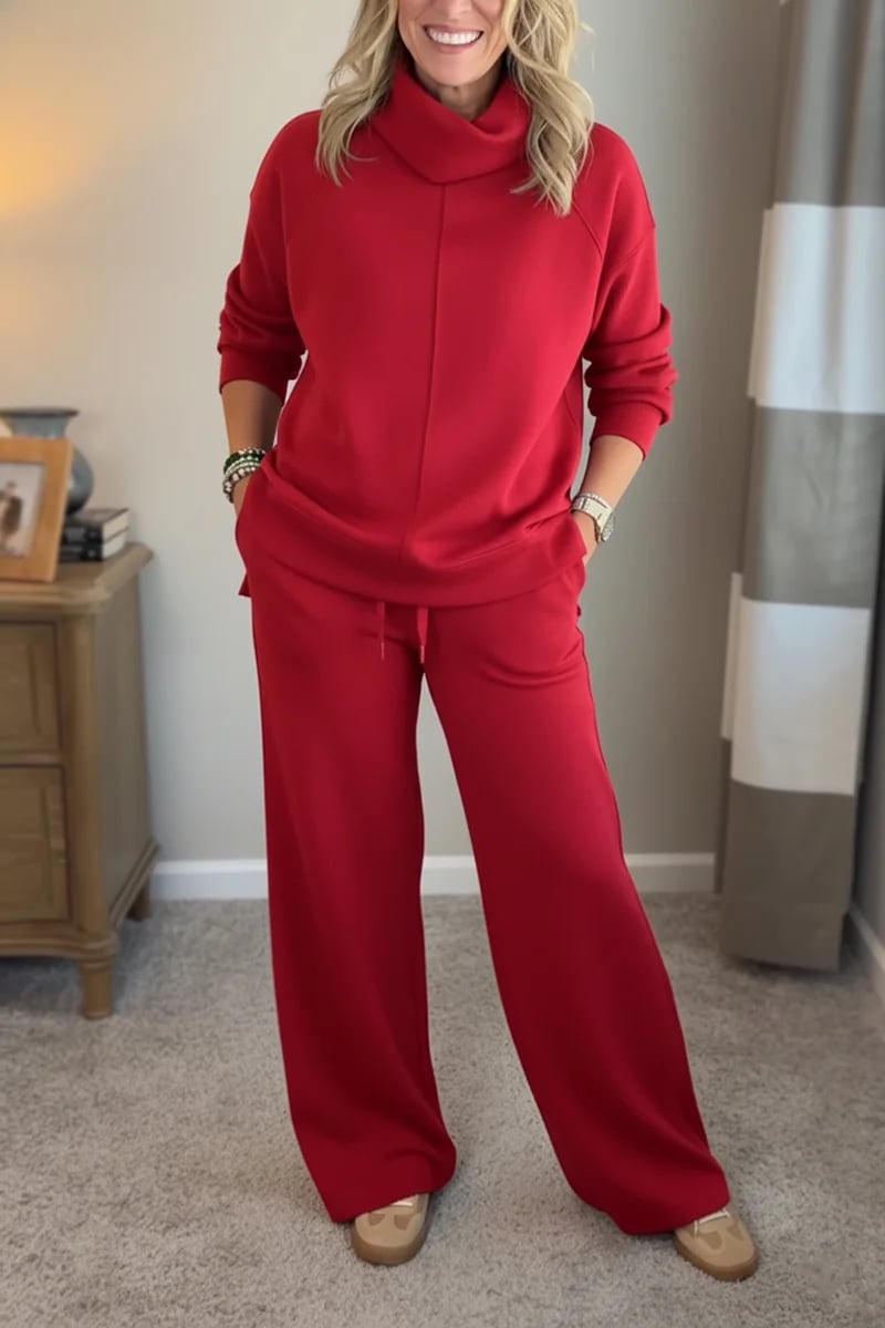 Aveline | Women's Lounge Set Turtleneck Top Wide-Leg Pants
