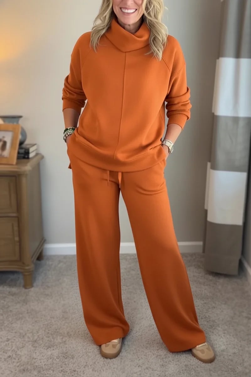 Aveline | Women's Lounge Set Turtleneck Top Wide-Leg Pants