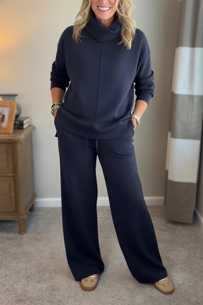 Aveline | Women's Lounge Set Turtleneck Top Wide-Leg Pants