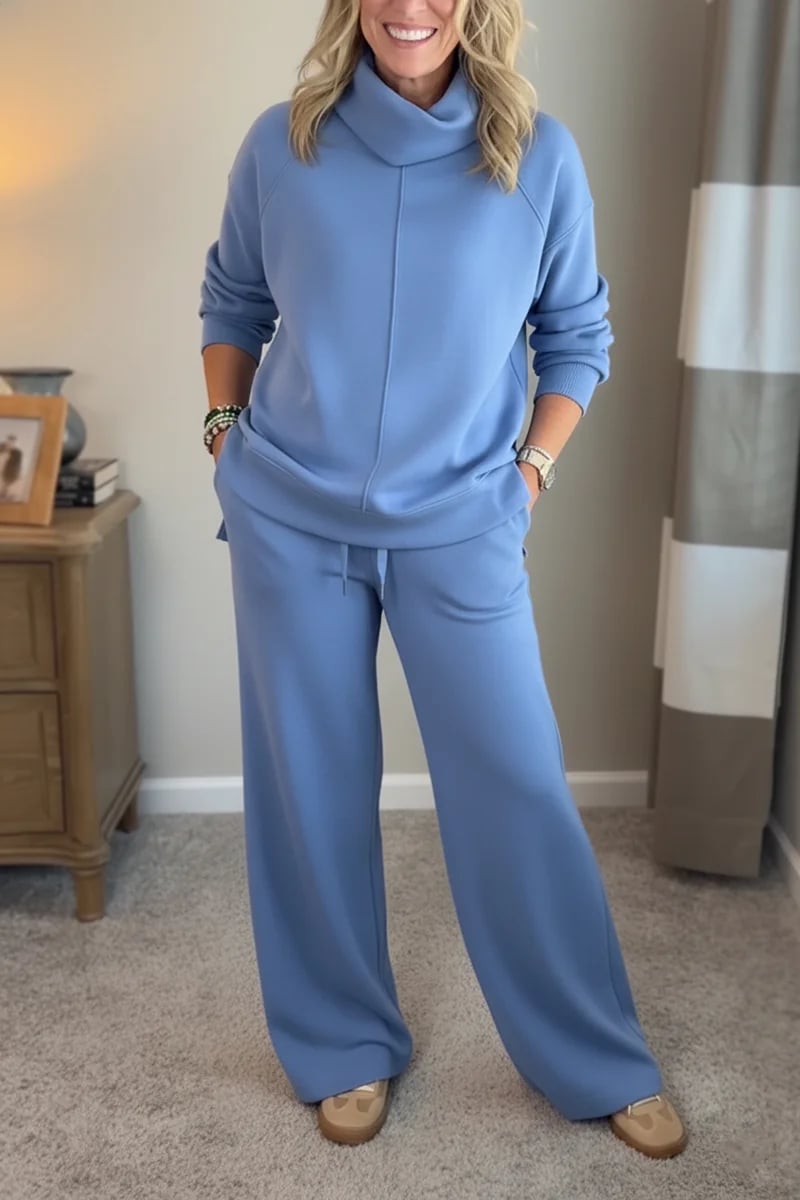 Aveline | Women's Lounge Set Turtleneck Top Wide-Leg Pants
