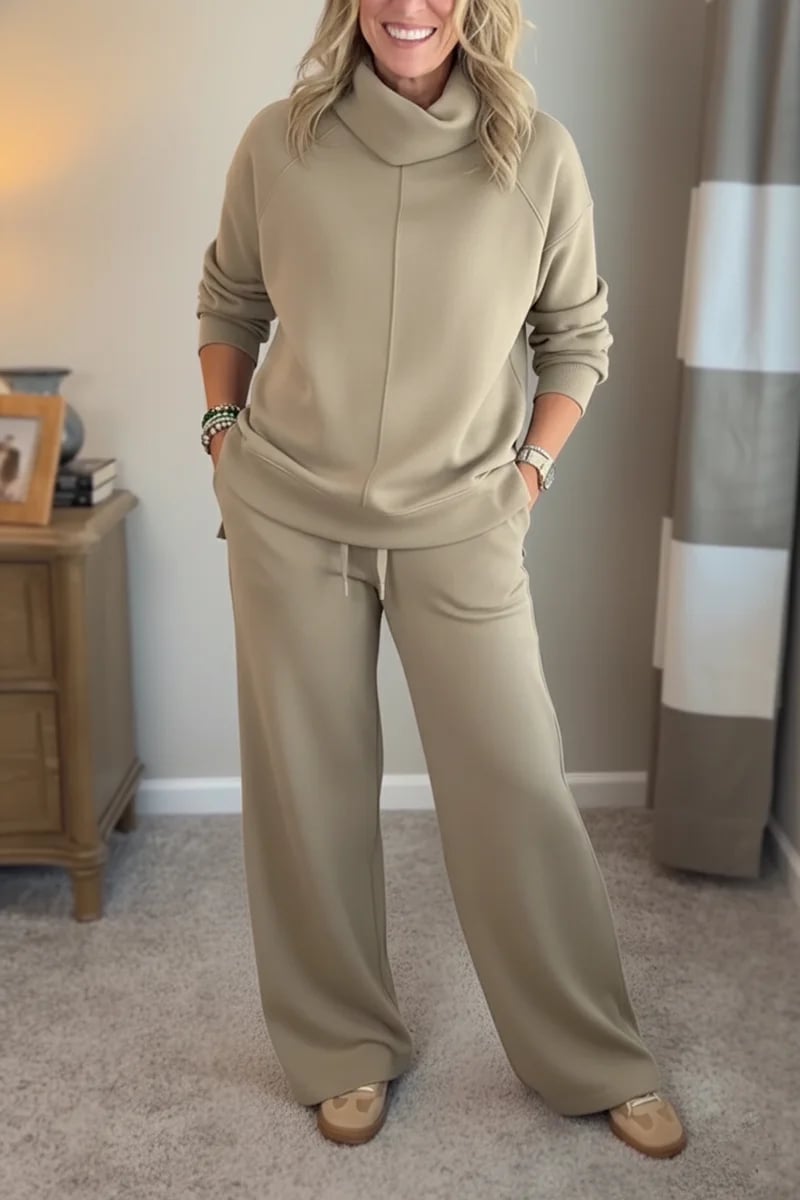 Aveline | Women's Lounge Set Turtleneck Top Wide-Leg Pants