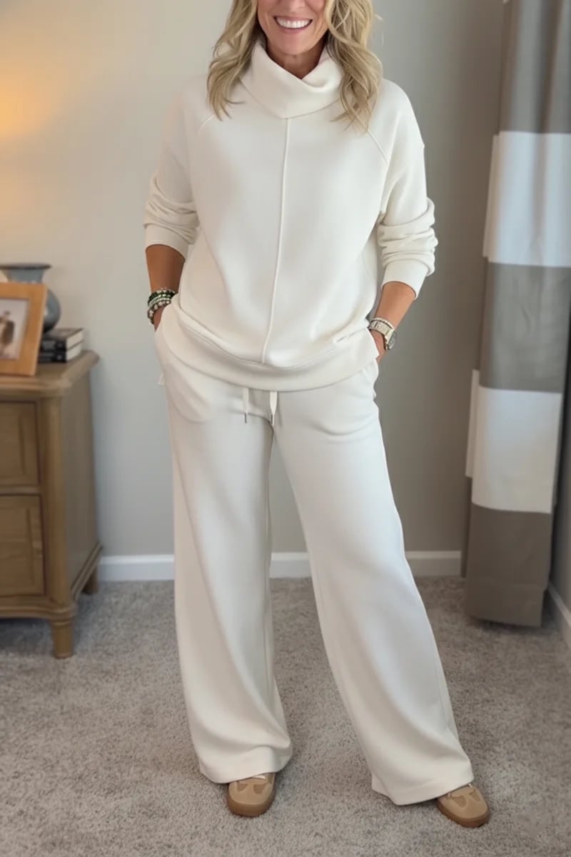 Aveline | Women's Lounge Set Turtleneck Top Wide-Leg Pants