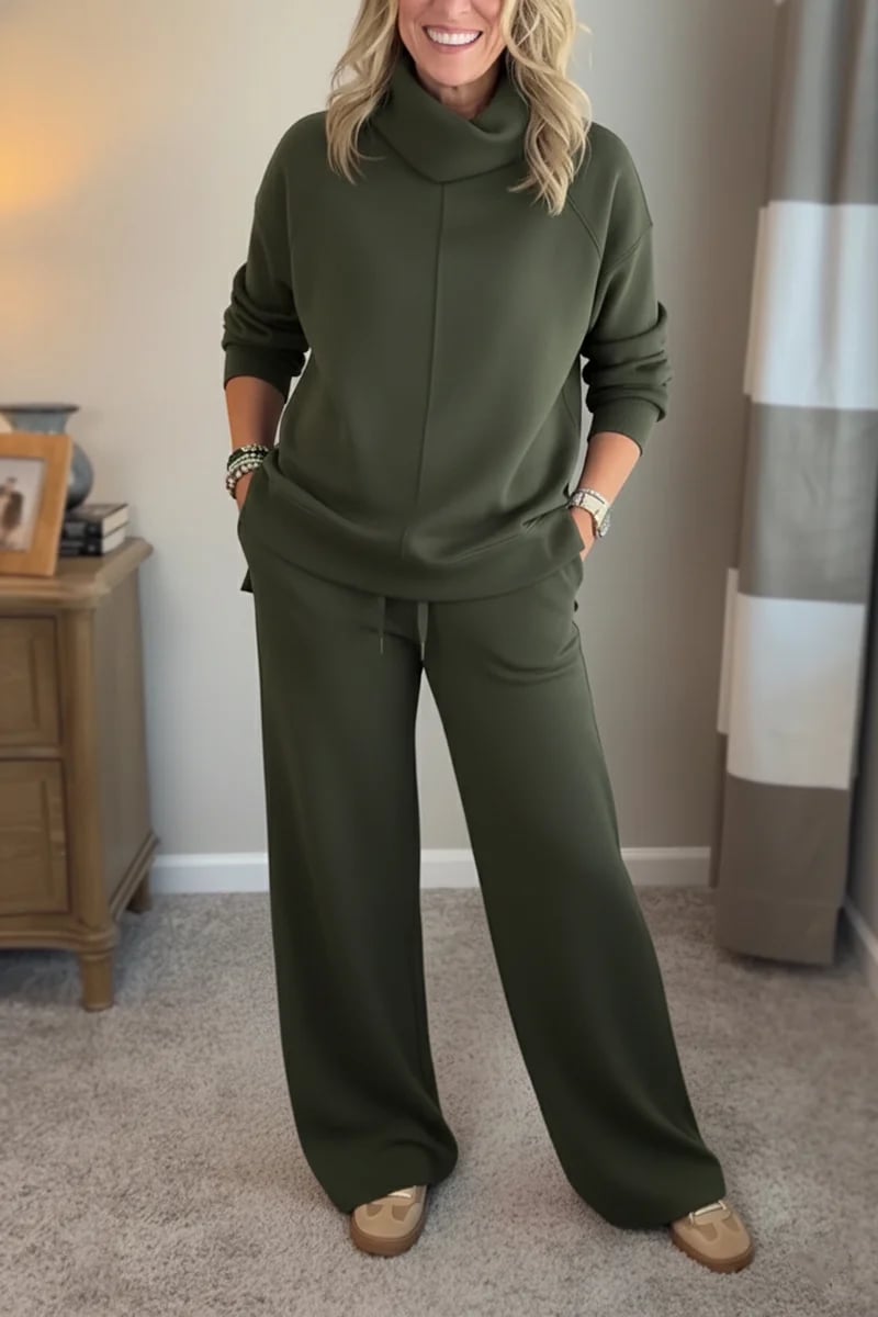 Aveline | Women's Lounge Set Turtleneck Top Wide-Leg Pants