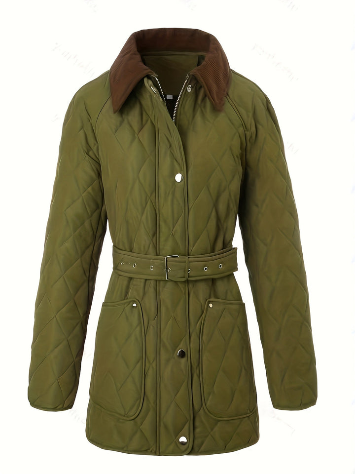 Avery Olive Green Quilted Jacket with Belt