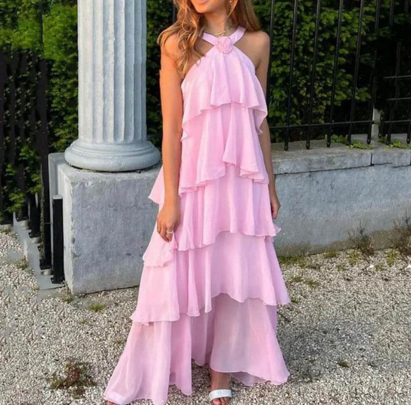 Ayelet™ | Halterneck Ruffle Maxi Dress 0