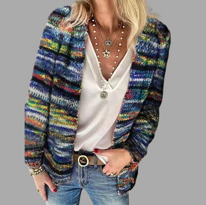 Nyella | Striped Open-Front Cardigan with Patch Pockets