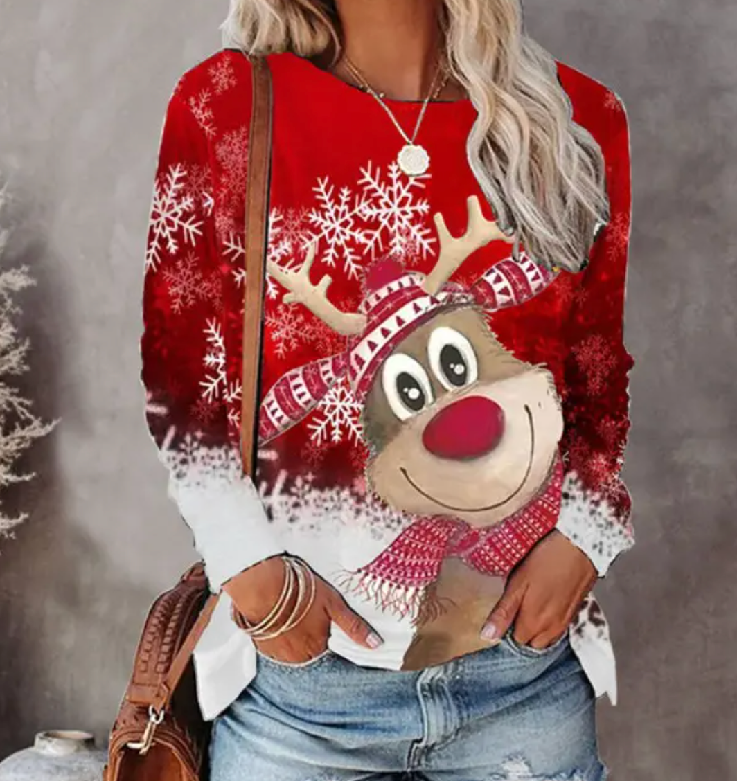 Jacinta | Reindeer Print Crew Neck Christmas Sweater for Women