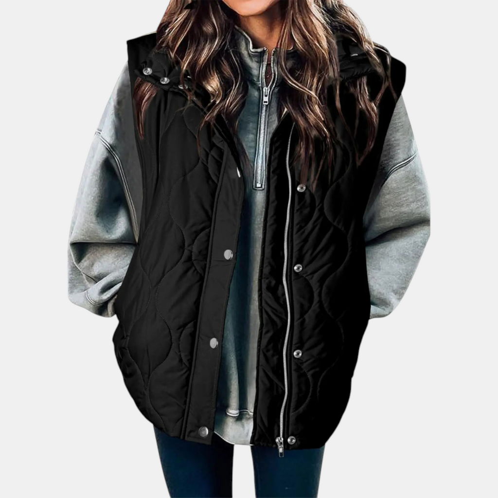Nadira | Quilted Hooded Puffer Vest with Snap Pockets for Women