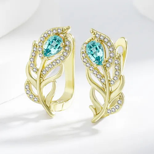 Bohemian Gold Design Turquoise Leaf Earrings 0