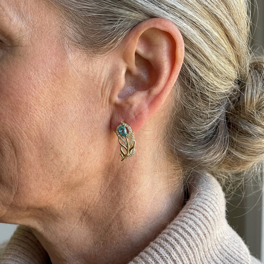Bohemian Gold Design Turquoise Leaf Earrings 1