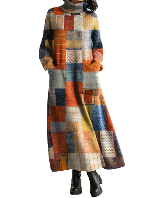 Britt | Artistic Geometric Patchwork Casual Cotton Knitted Dress