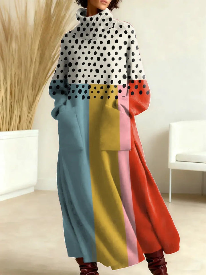 Caily | Vintage Geometry Pattern Art Print Casual Cotton Knitted Dress