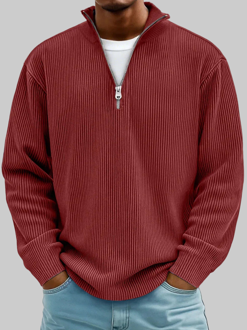 Cole | Textured Half-Zip Sweater with Ribbed Collar for Men