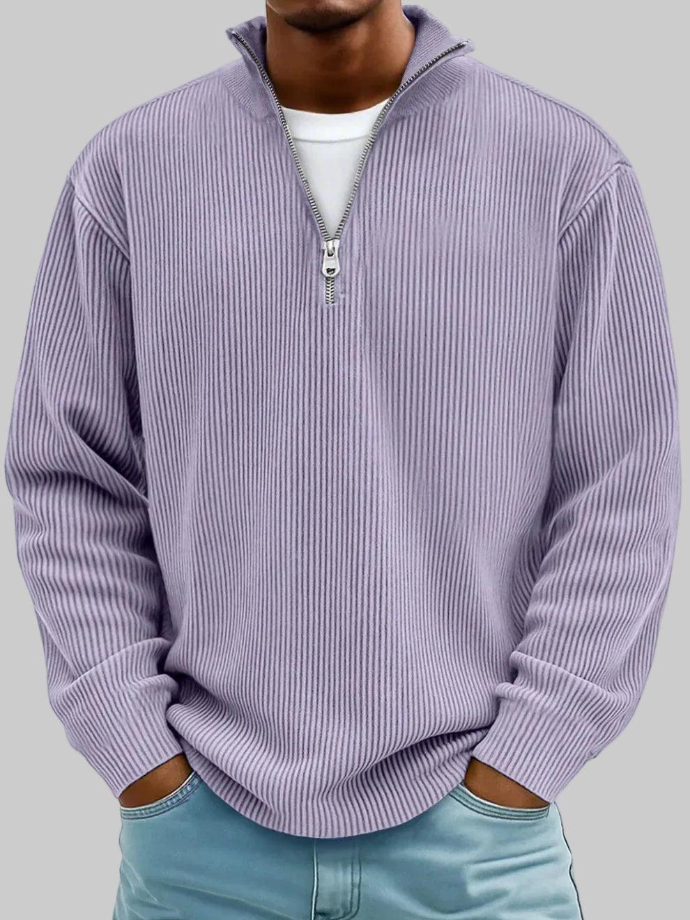 Cole | Textured Half-Zip Sweater with Ribbed Collar for Men