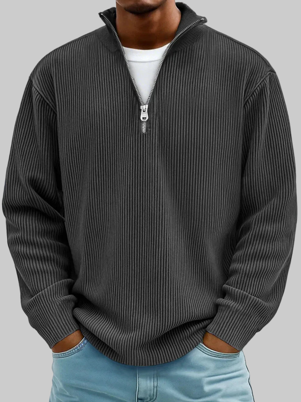 Cole | Textured Half-Zip Sweater with Ribbed Collar for Men