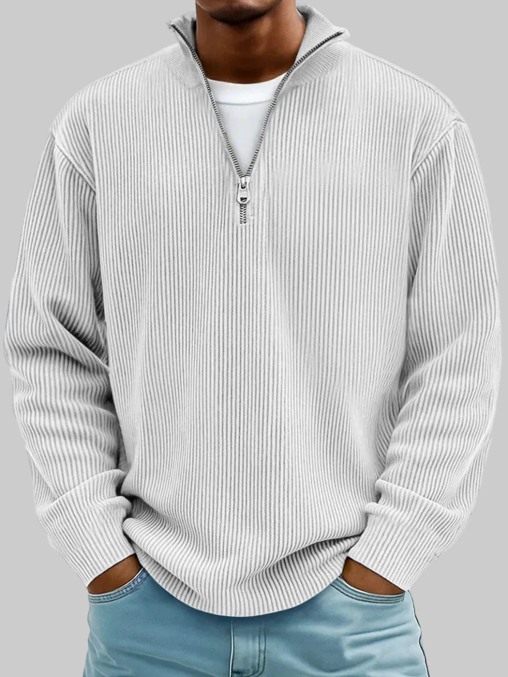 Cole | Textured Half-Zip Sweater with Ribbed Collar for Men