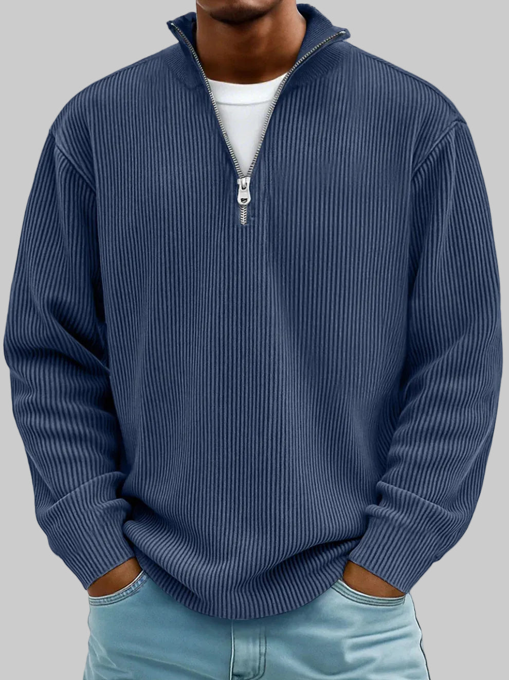 Cole | Textured Half-Zip Sweater with Ribbed Collar for Men