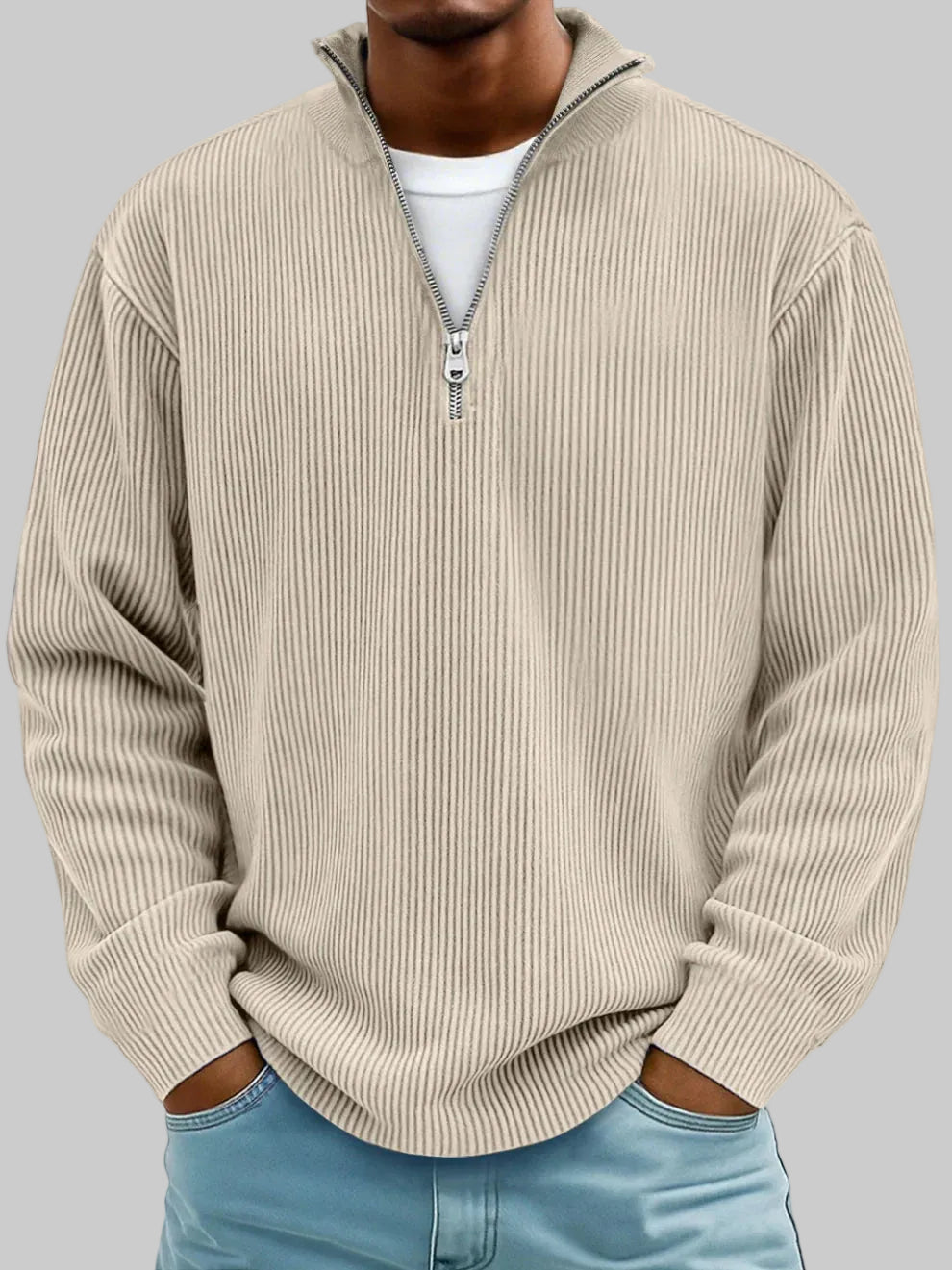 Cole | Textured Half-Zip Sweater with Ribbed Collar for Men
