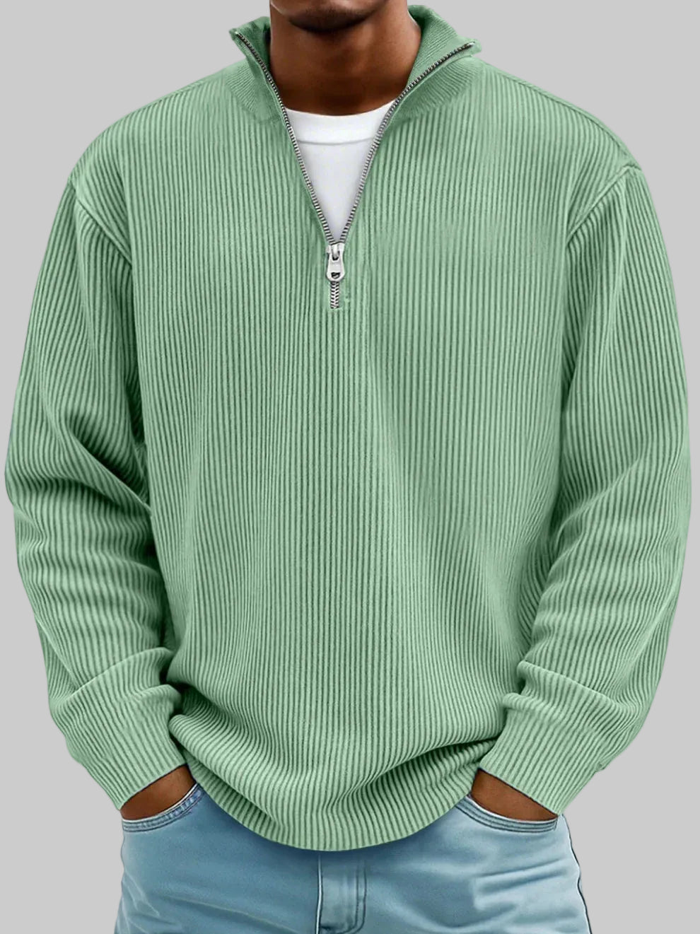 Cole | Textured Half-Zip Sweater with Ribbed Collar for Men