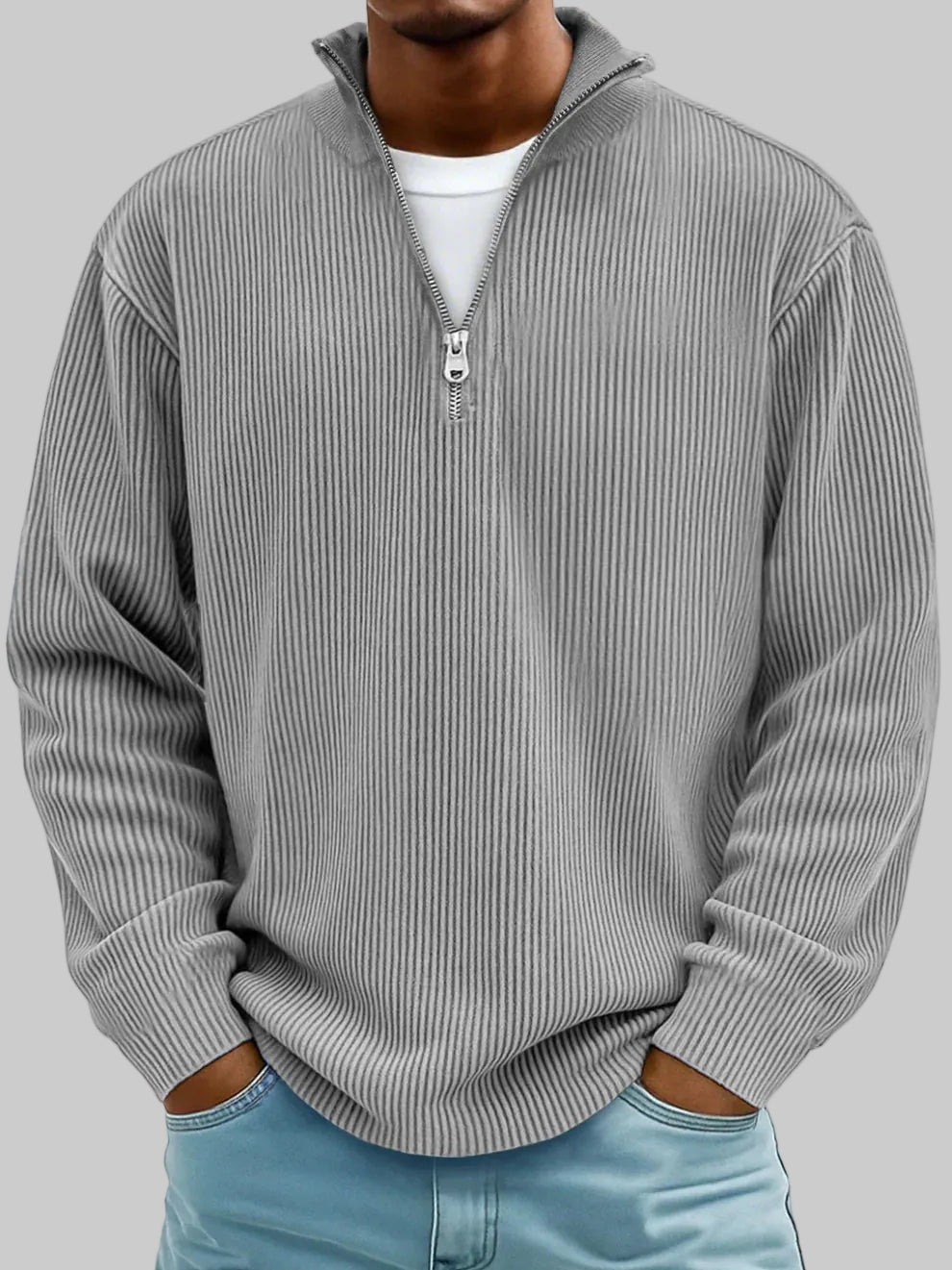Cole | Textured Half-Zip Sweater with Ribbed Collar for Men