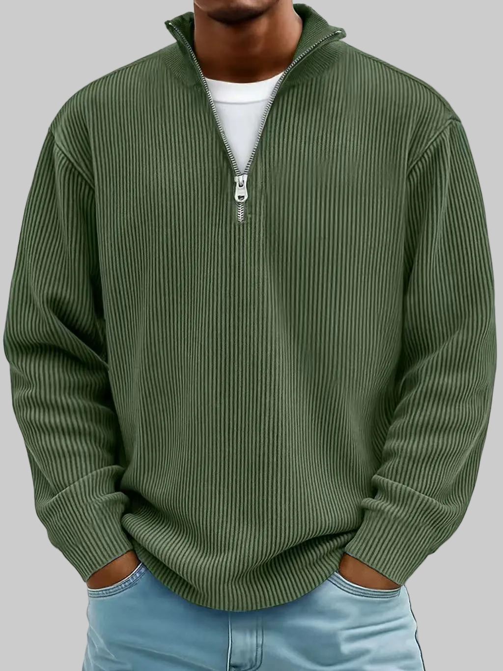 Cole | Textured Half-Zip Sweater with Ribbed Collar for Men