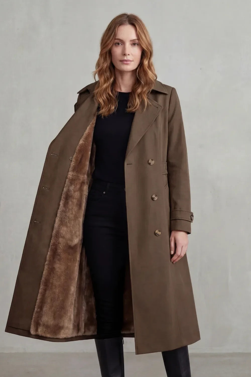 Meadow | Double-Breasted Faux Fur Trench Coat for Women