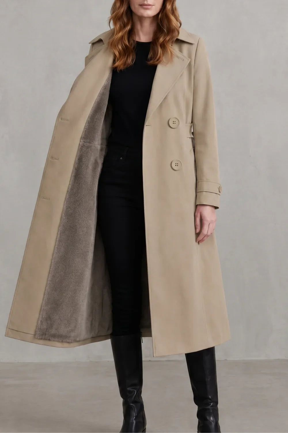 Meadow | Double-Breasted Faux Fur Trench Coat for Women