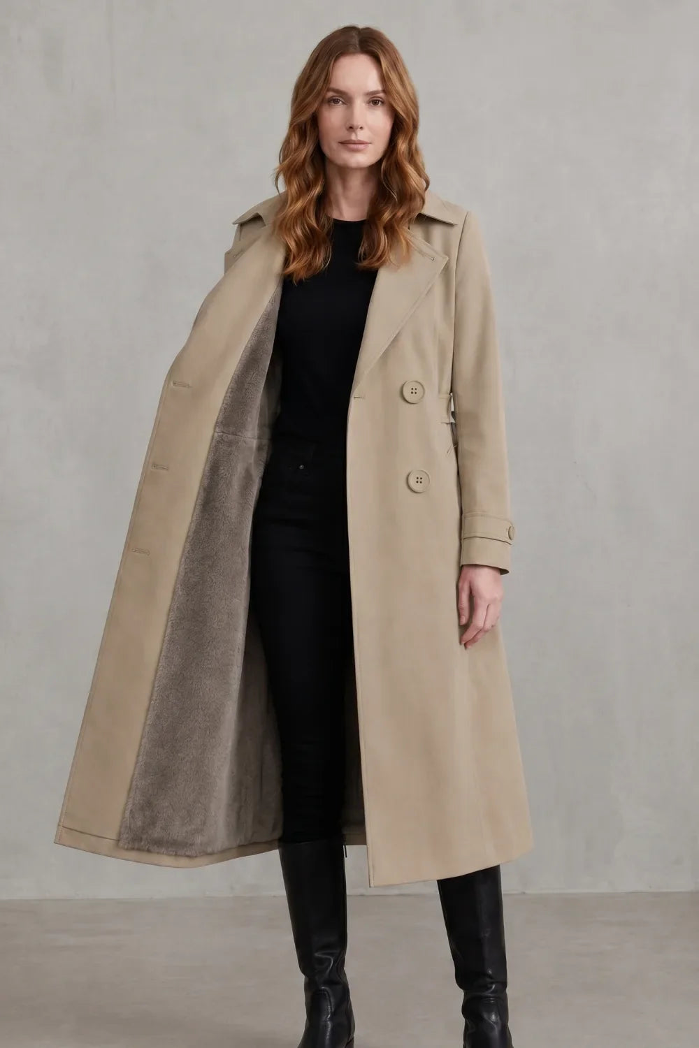 Meadow | Double-Breasted Faux Fur Trench Coat for Women