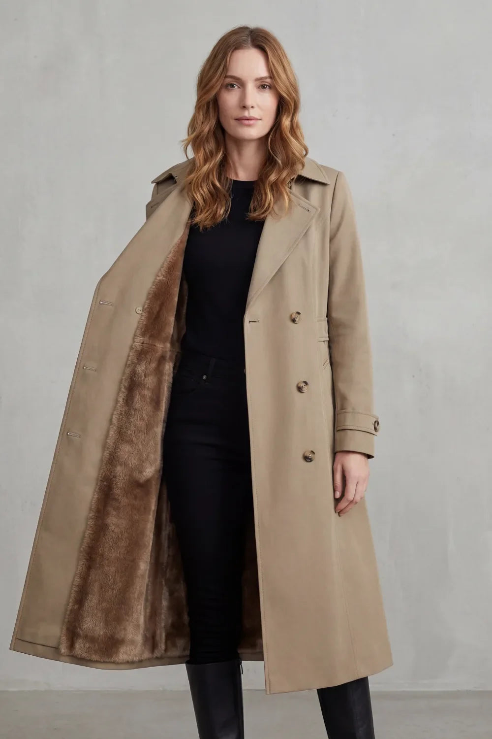 Meadow | Double-Breasted Faux Fur Trench Coat for Women