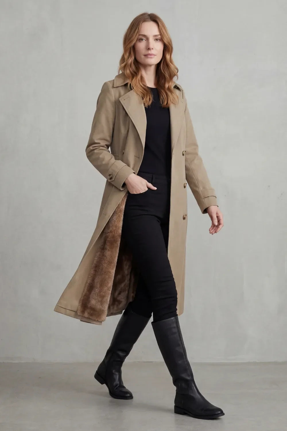 Meadow | Double-Breasted Faux Fur Trench Coat for Women