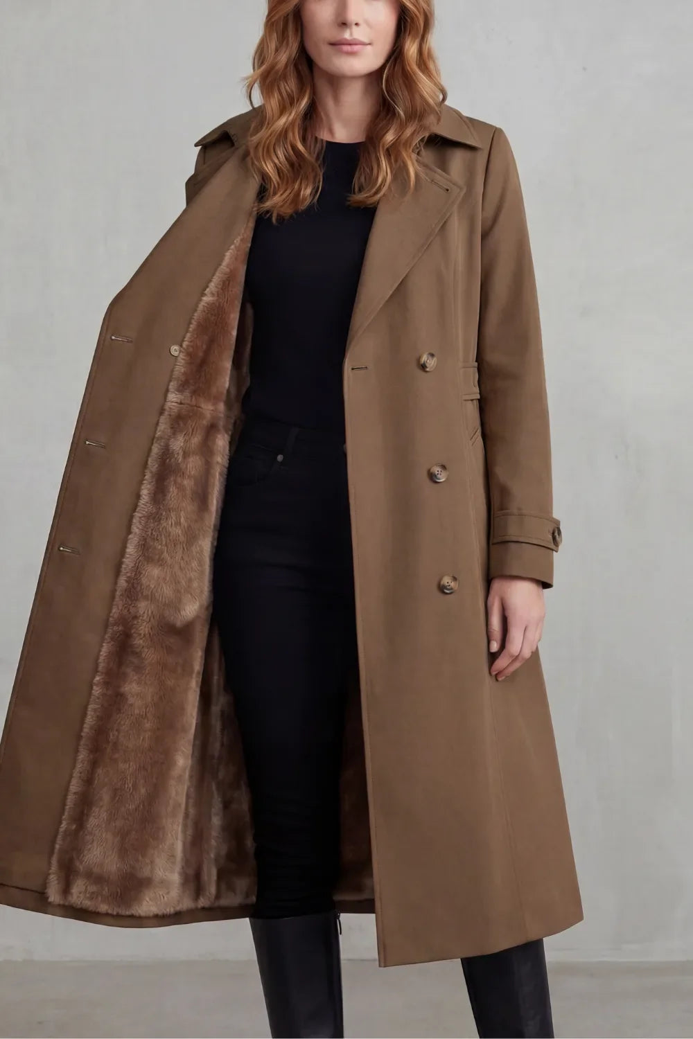 Meadow | Double-Breasted Faux Fur Trench Coat for Women