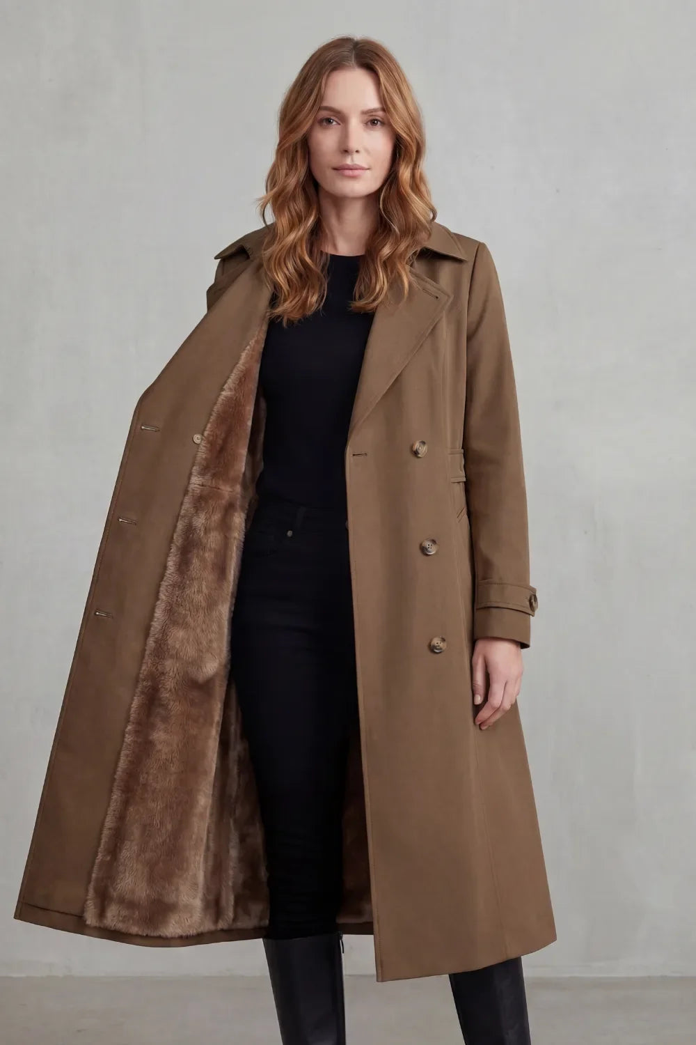 Meadow | Double-Breasted Faux Fur Trench Coat for Women