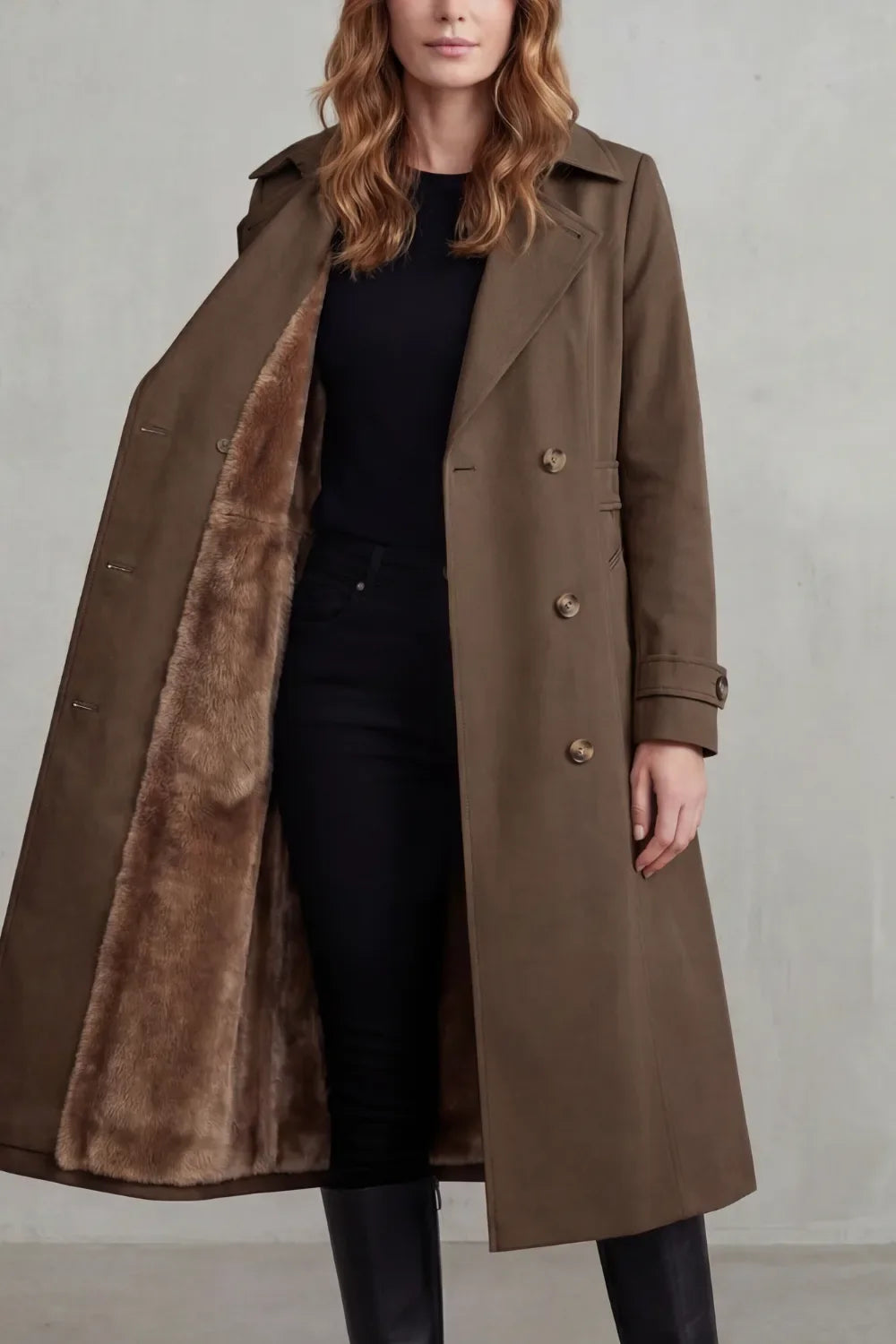 Meadow | Double-Breasted Faux Fur Trench Coat for Women