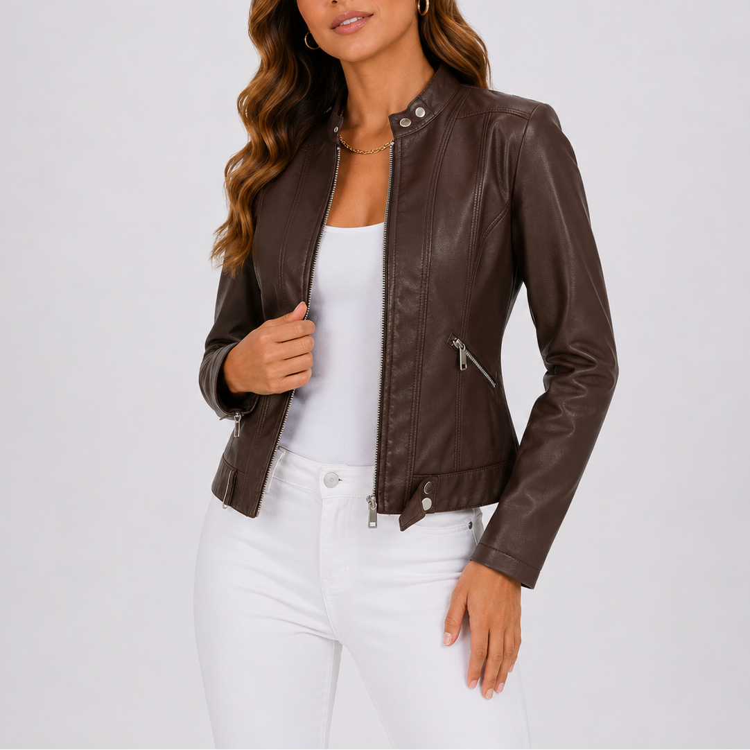 Lysbeth | Classic Fit Zip Pocket Leather Jacket for Women