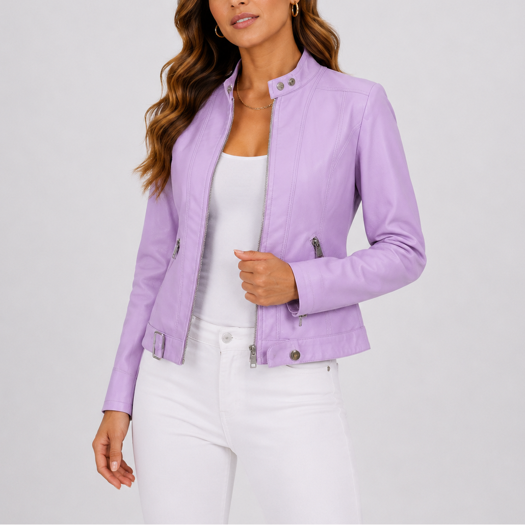 Lysbeth | Classic Fit Zip Pocket Leather Jacket for Women