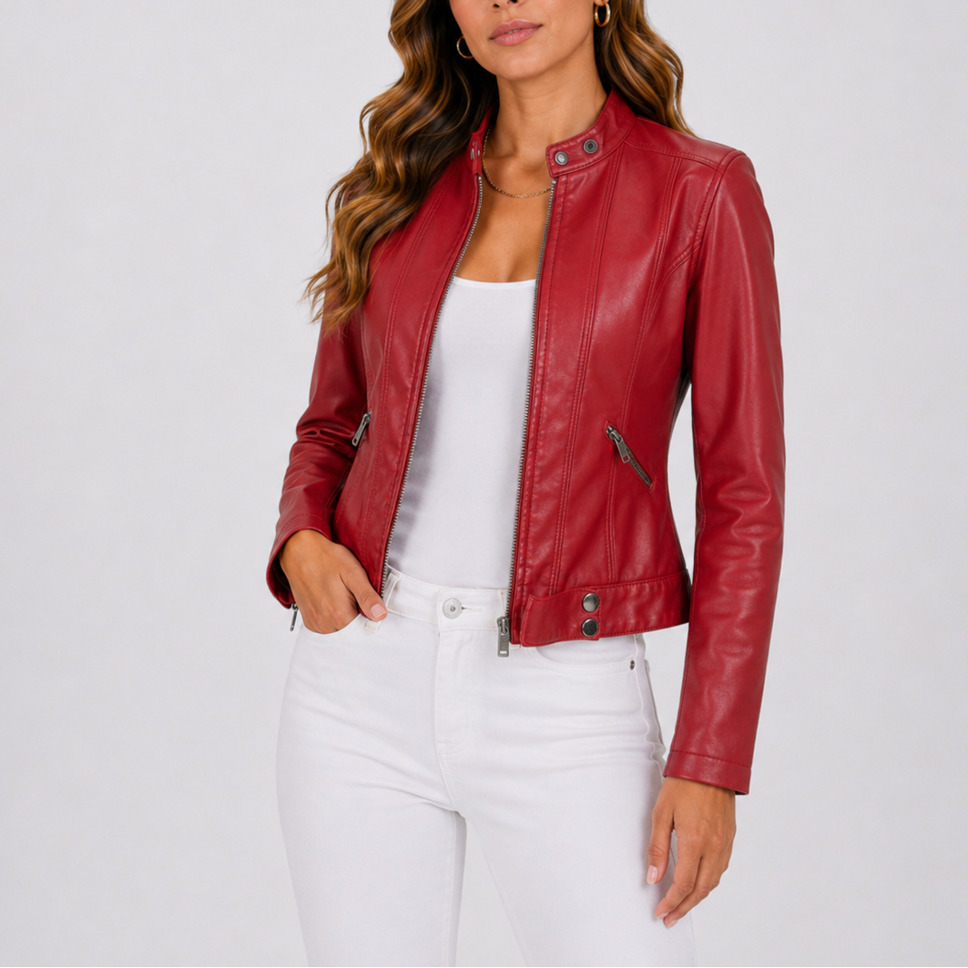 Lysbeth | Classic Fit Zip Pocket Leather Jacket for Women