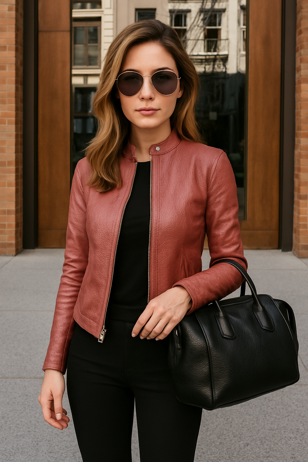 Hermine | Slim-Fit Faux Leather Biker Jacket for Women
