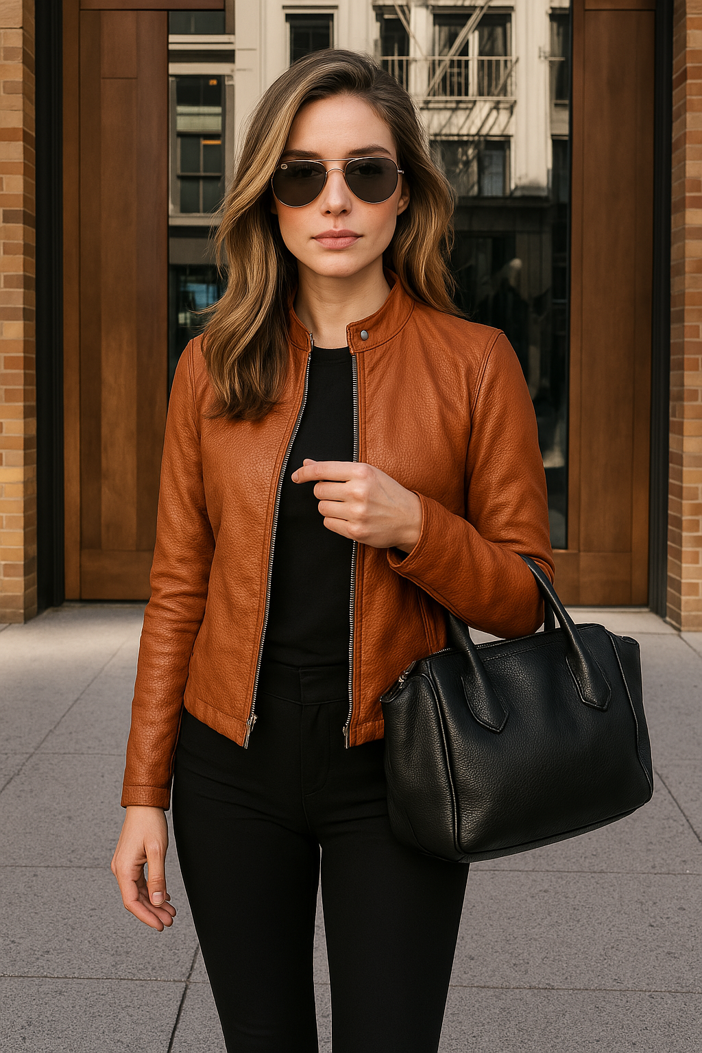 Hermine | Slim-Fit Faux Leather Biker Jacket for Women