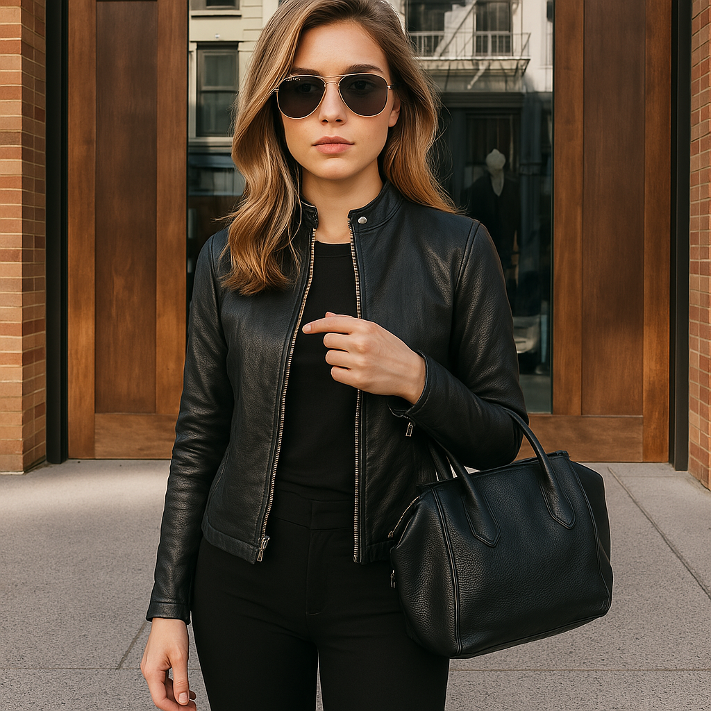 Hermine | Slim-Fit Faux Leather Biker Jacket for Women