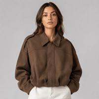 Hillevi | Collared Faux Suede Bomber Jacket for Women