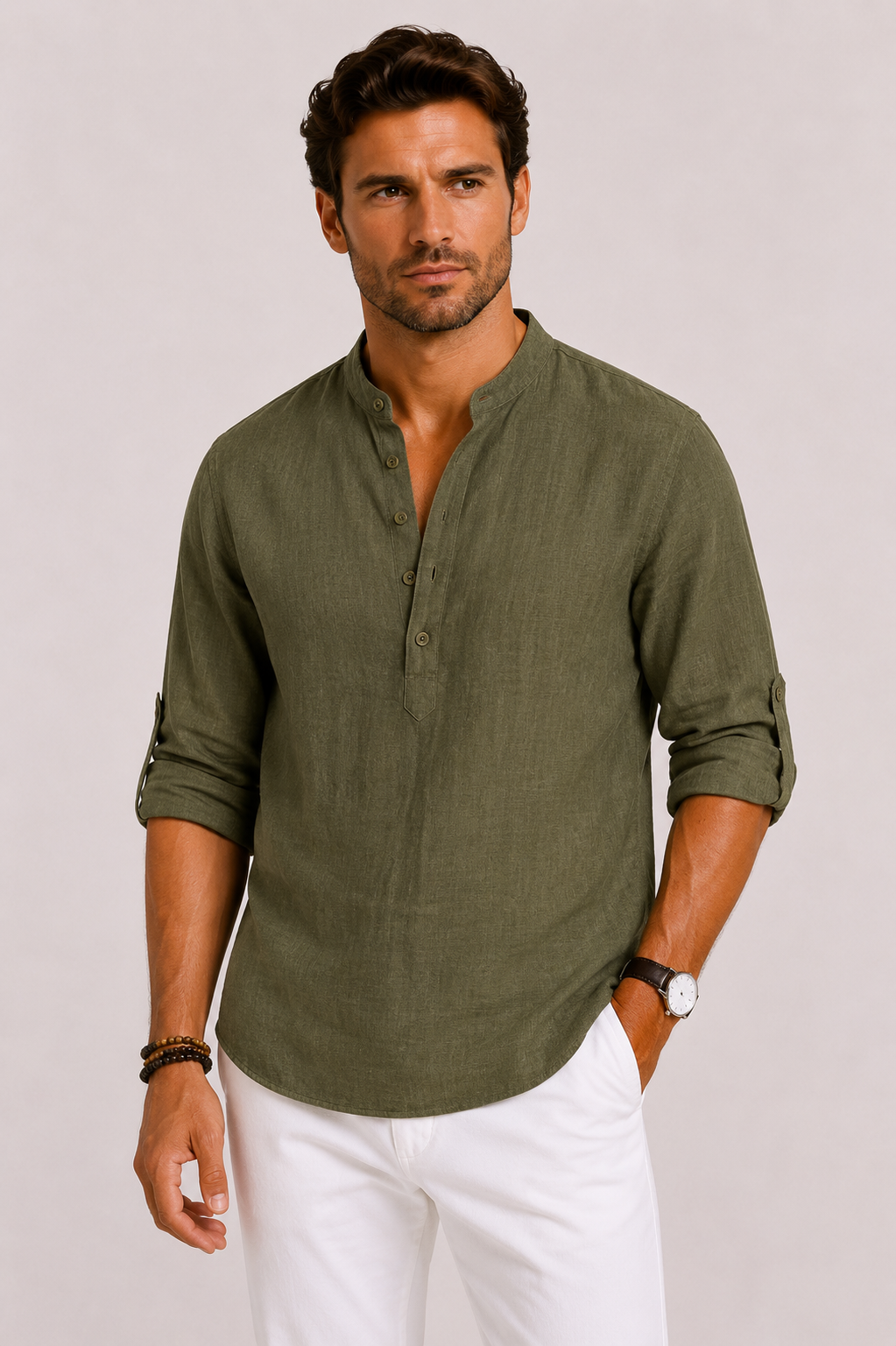 Gustav | Stand Collar Button-Front Shirt for Men