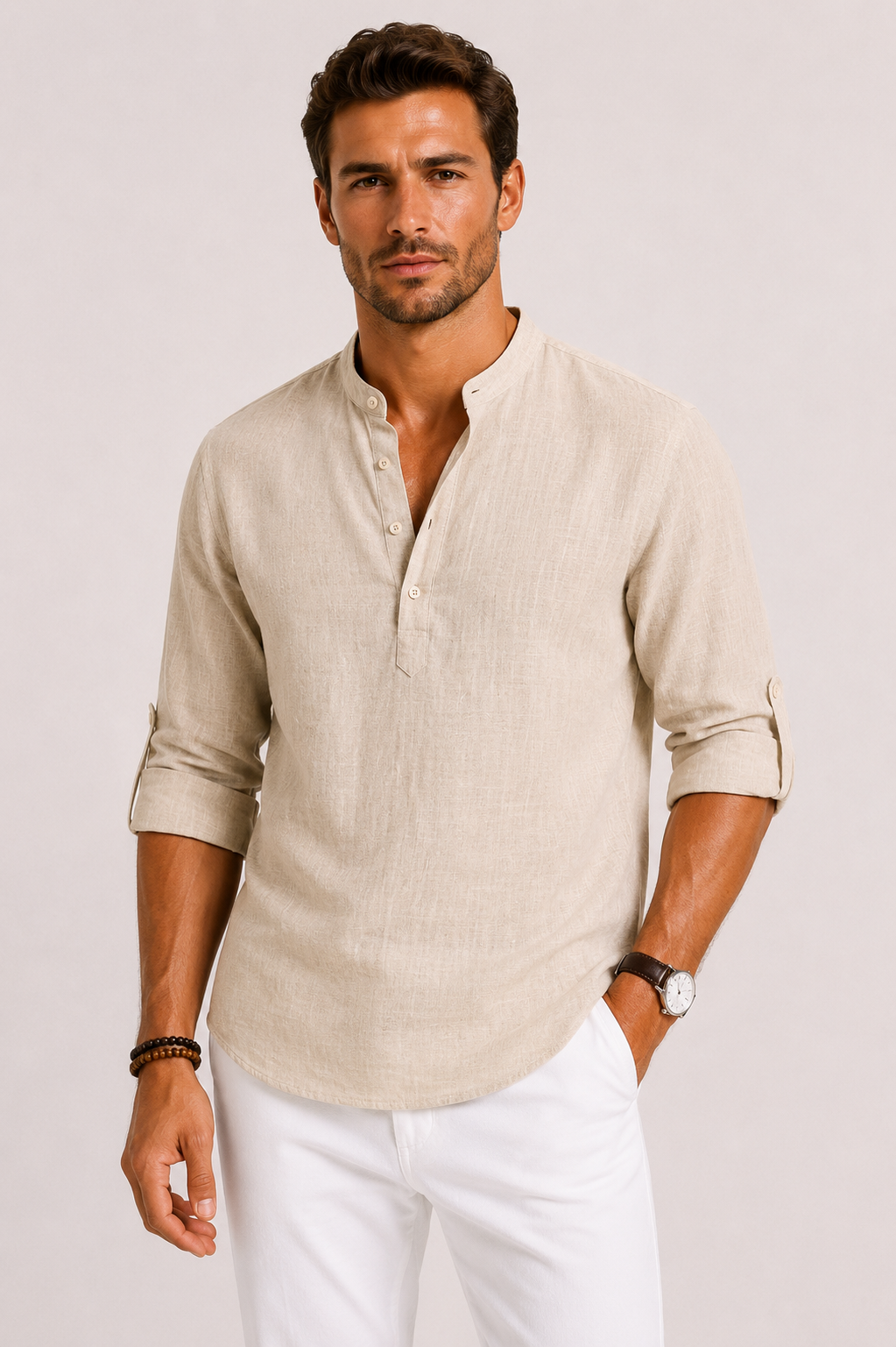 Gustav | Stand Collar Button-Front Shirt for Men