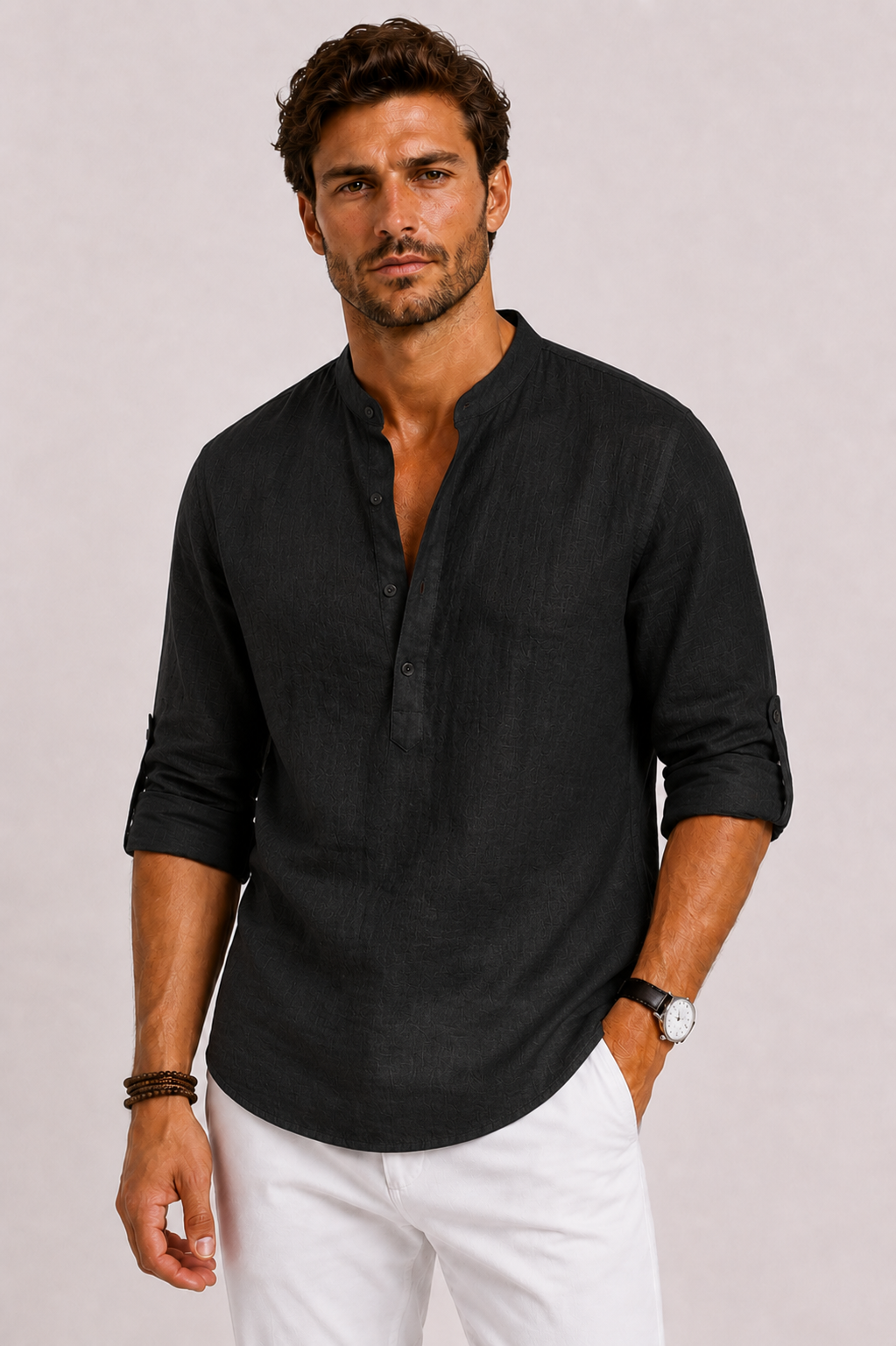 Gustav | Stand Collar Button-Front Shirt for Men